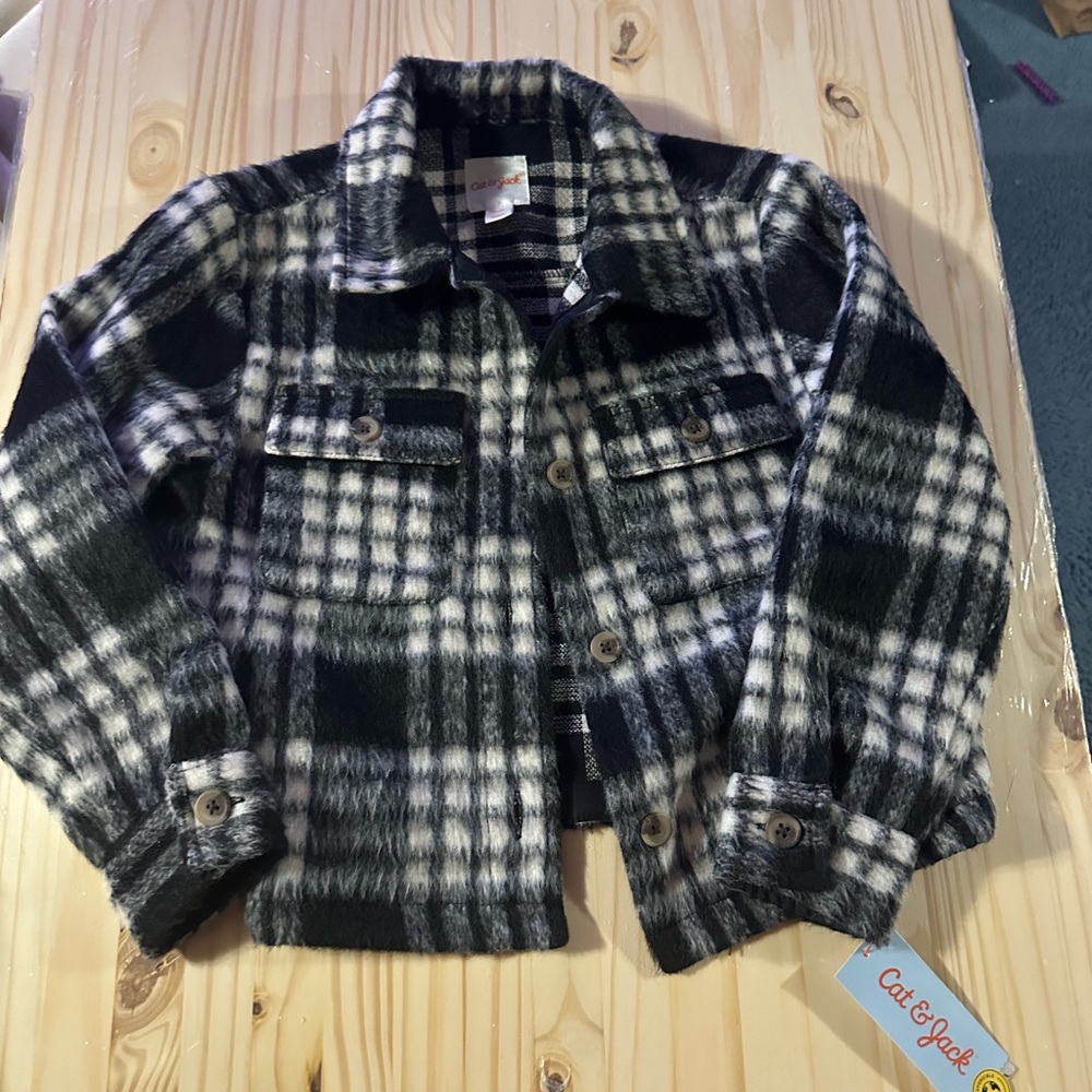Cat & Jack Kids Checkered Plaid Shacket  - Black and White